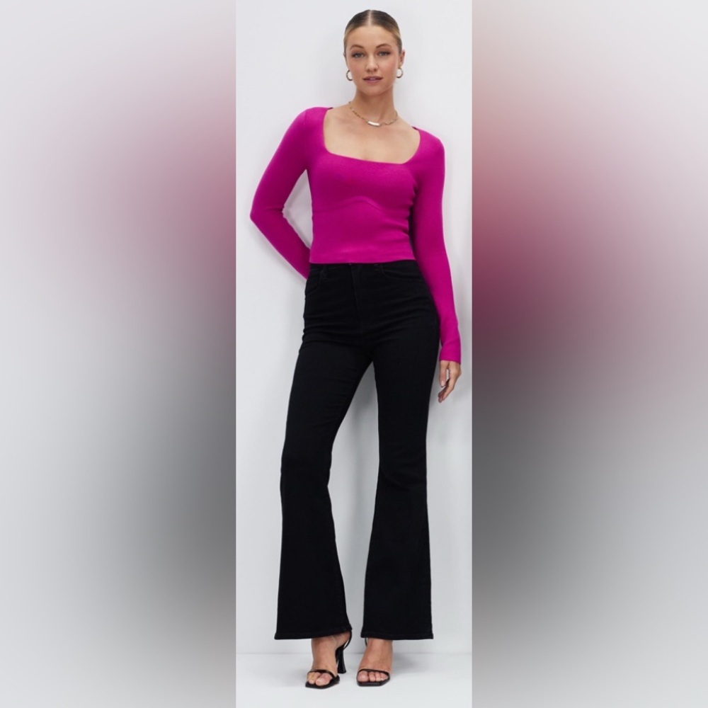ABERCROMBIE AND FITCH Knit Portrait Neck Corset Top in Fuchsia Pink Size Small